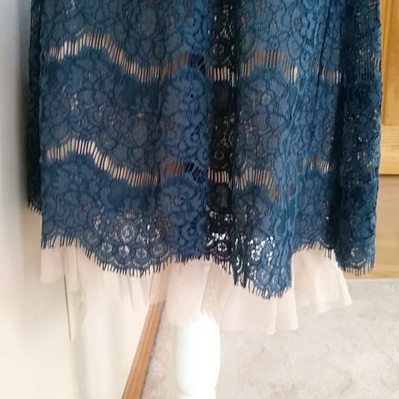 NWT Trixxi Lace Crochet High Neckline Floral Tulle Dress J 9 Blue / Green Cream - Picture 8 of 16